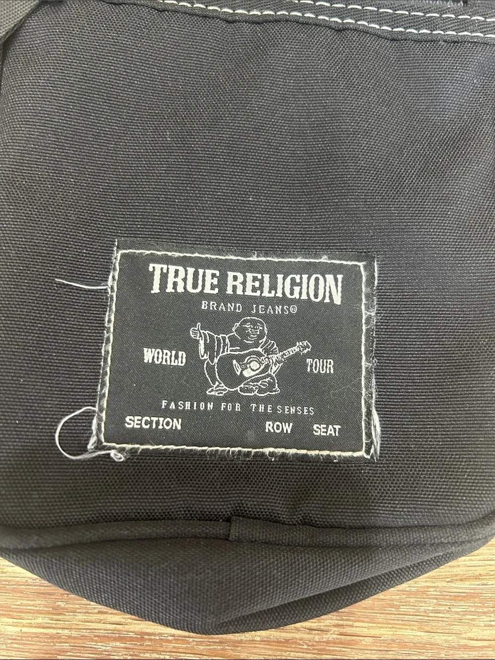 True Religion Black Canvas Belt Bag with Front Zip and Logo Patch